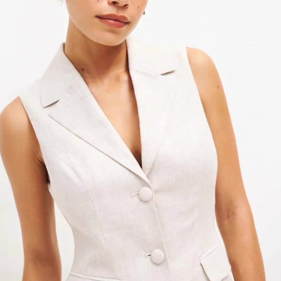 NEW Reformation Billie Linen Top Vest - Oatmeal - Picture 2 of 7